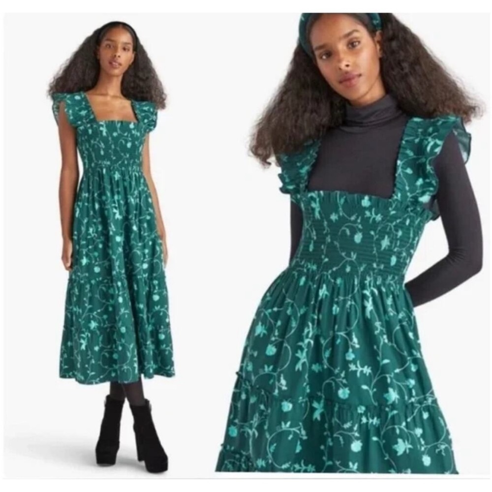 Hill House The Ellie Nap Midi Dress Nap Dress Green Botanical Preppy Women's XS